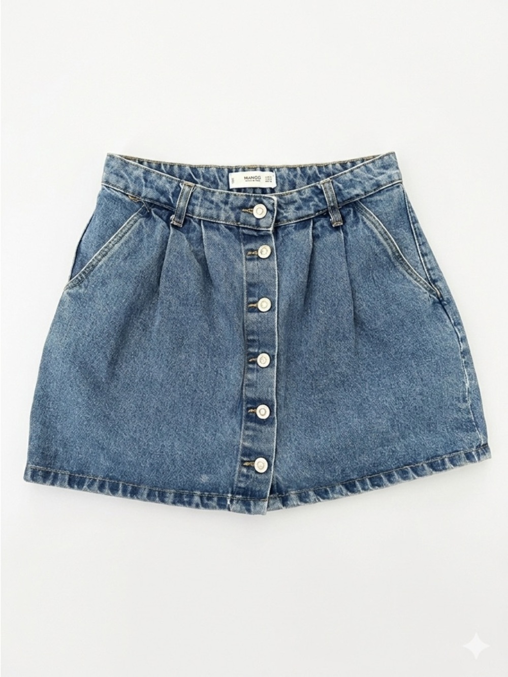 NWOT Mango High Rise Denim Blue Button Up A-Line Mini Skirt Preppy Academia Chic - Picture 2 of 6